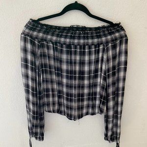 Plaid Off the Shoulder Crop Top